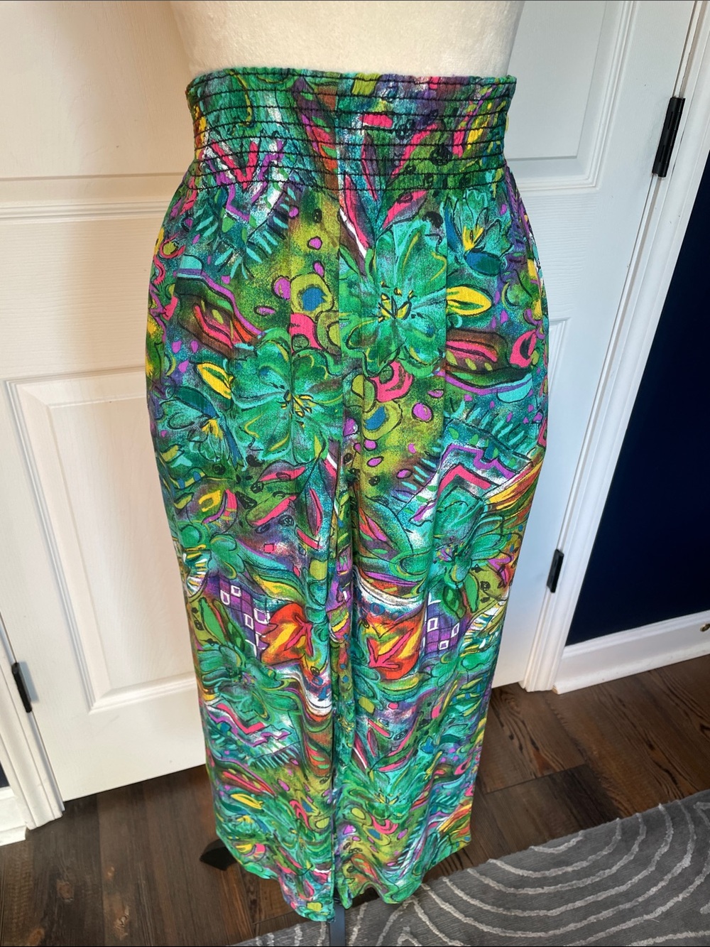 Vintage Carole Little Green Abstract Print Pull On High Rise Cropped Pants Sz 6